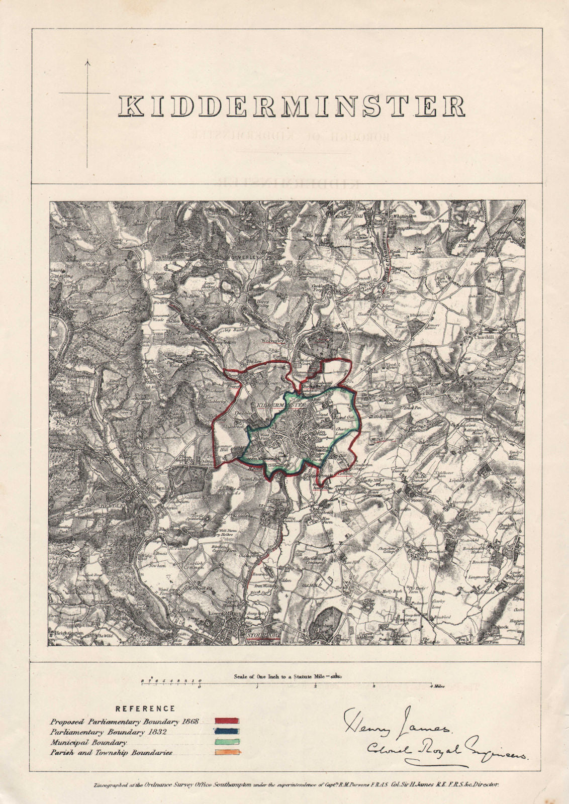 KIDDERMINSTER borough/town plan. BOUNDARY COMMISSION. Worcs. JAMES 1868 map